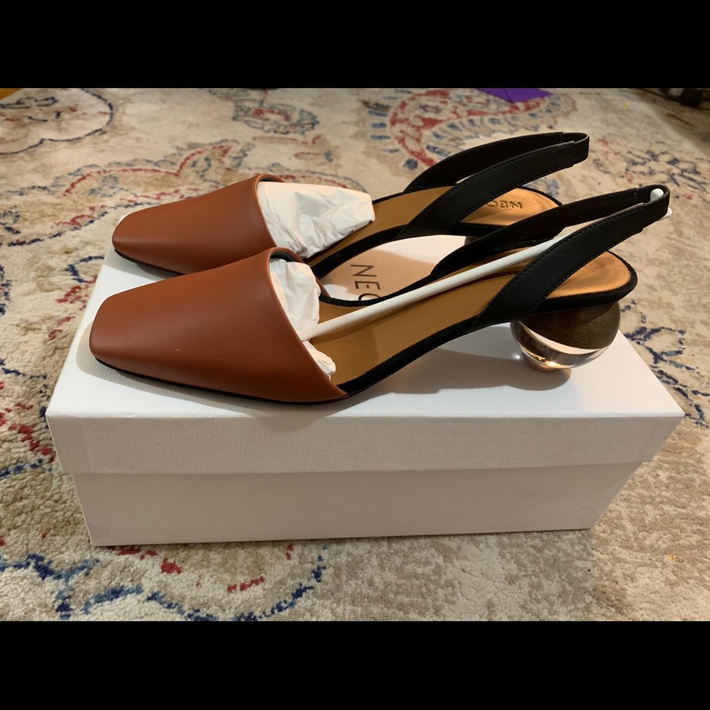 Brand New in Box Neous Brown Leather Heeled Mules